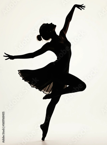 Grace in Motion: A silhouette of a graceful ballerina, captured in mid-dance, showcasing elegant poise and fluid movements, bathed in soft light, creating a captivating image.