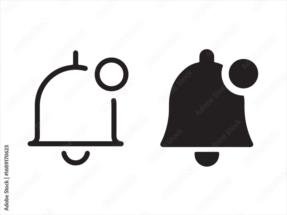 Obraz premium Notification bell icon in black and white isolated on white background