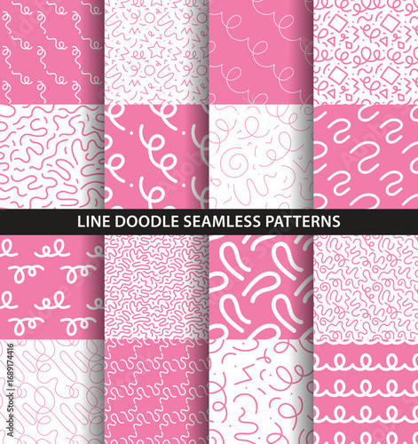 Set of seamless hand drawn linear patterns. Collection abstract backgrounds for design, fabric, textile, wrapping etc.