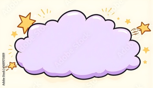 Fantasy Themed Speech Bubble - Purple Cloud with Golden Stars on Soft Cream