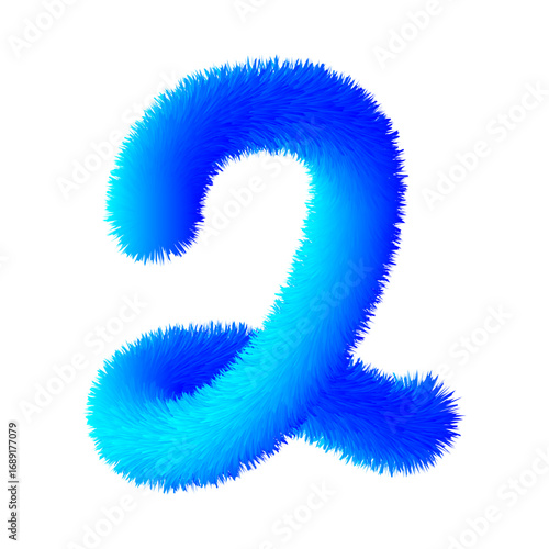 3d number 2 made of gradient blue fur, PNG transparent background