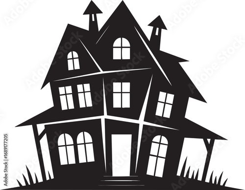 Vector Illustration of a Crooked and Spooky Haunted House