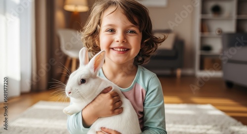 portrait of a little girl with a rabbit