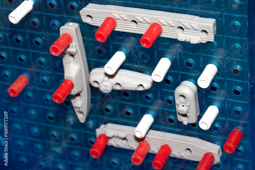 Φωτογραφία Close up of strategic battleships board game with ships and pegs