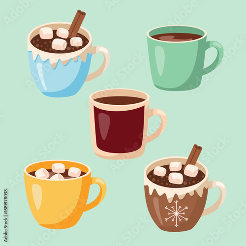 Cozy Hot Chocolate and Coffee Mugs Winter Clipart Set
