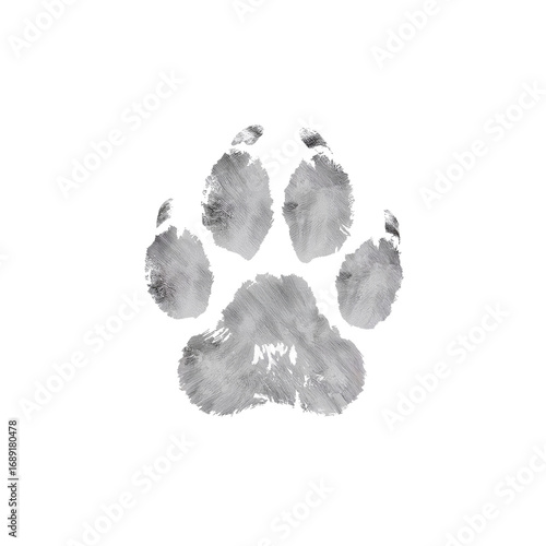 Gray paw print on white background representing Easter bunny paw isolated