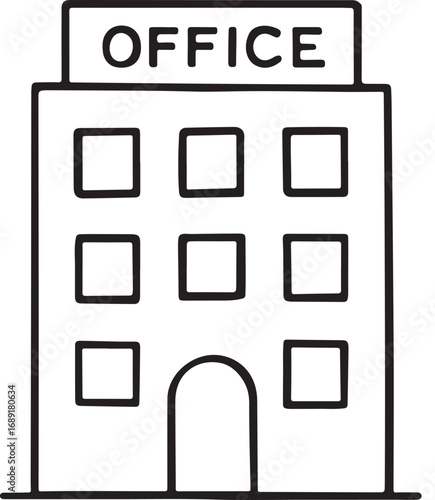 Hand Drawn Office Building Icon – Workplace and Business Symbol