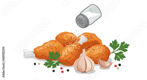 Delicious golden fried chicken pieces seasoned with salt and fresh herbs for a flavorful meal