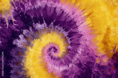 Abstract swirl tie dye art purple gold yellow texture background