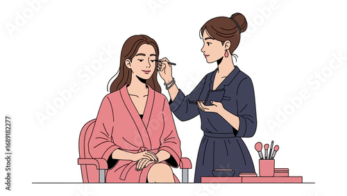 Professional makeup artist applying cosmetic products to a client s face in a beauty salon setting