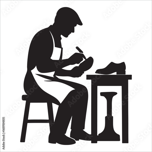 Shoemaker at Workbench in Silhouette