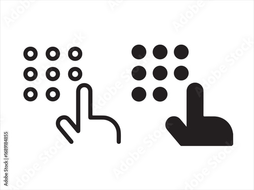 Finger touching a number pad isolated on white background in two versions