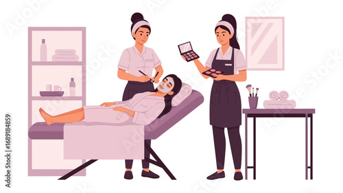 Skilled estheticians perform facial treatments and skincare procedures in a modern salon setting