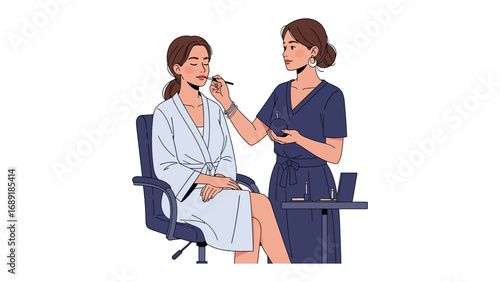 Professional makeup artist applying cosmetics to a woman preparing for a special event or photoshoot