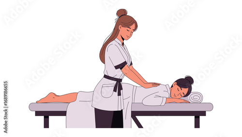 Skilled therapist provides relaxing massage therapy to a client on a spa table