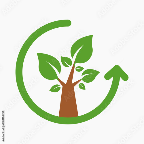 Reforestation eco logo design featuring a growing tree with green leaves inside a circular arrow, symbolizing sustainability, recycling, and environmental regeneration. Perfect for campaigns focused o