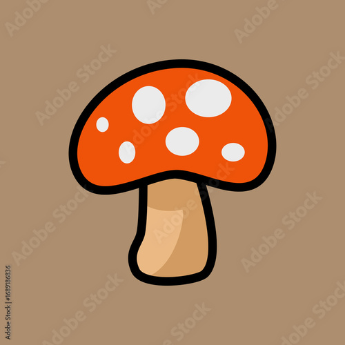 Mushroom flat design vector illustration isolated on brown background.