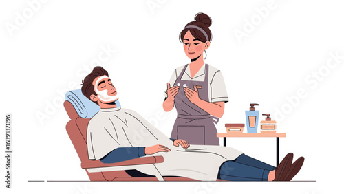Skilled barber applying shaving cream to a relaxed customer in a vintage barber chair