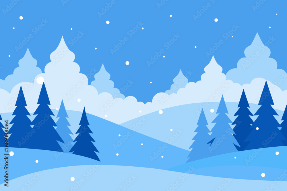 Obraz premium Stylized winter landscape with snowing trees and hills