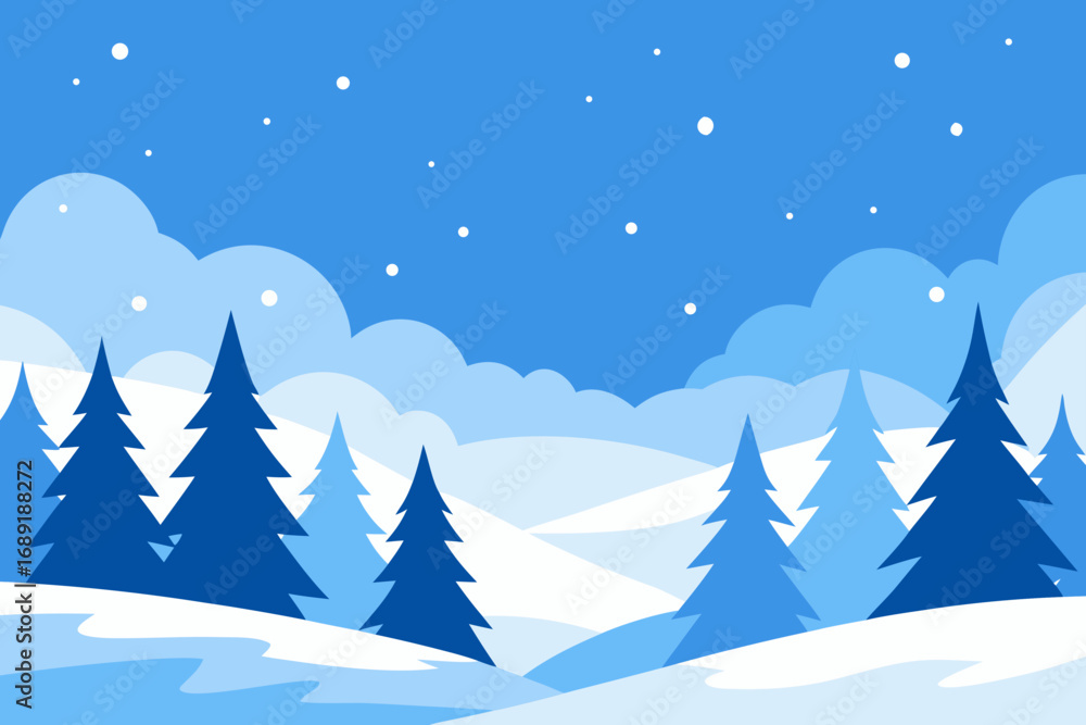 Obraz premium Stylized winter landscape with snowing trees and hills