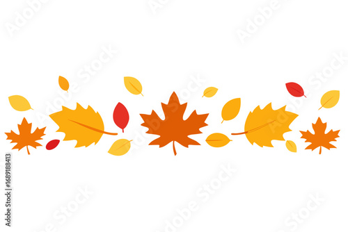 Falling autumn leaves border with maple and oval shapes