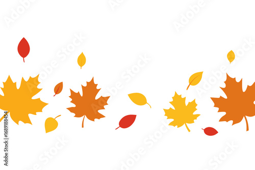 Falling autumn leaves border with white background