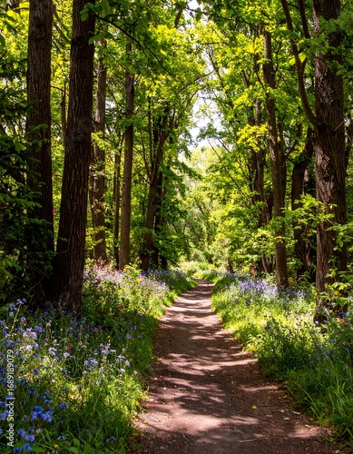 Sunlit woodland path