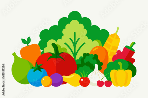 Colorful assortment of fresh vegetables and fruits illustration