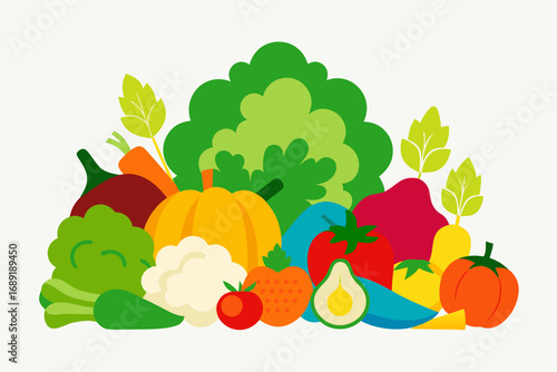Colorful flat design assortment of fresh vegetables and fruits