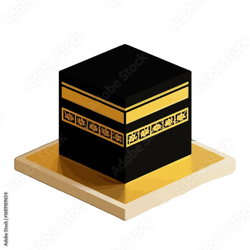 Vector art of a 3d illustration of the kaaba, the holiest site in islam, isolated on a transparent background, representing pilgrimage and faith