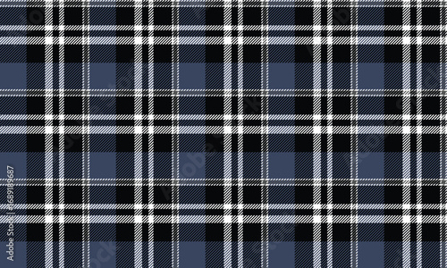 This seamless plaid pattern, in blue, black, and white, gives off a sleek, contemporary vibe. It's perfect for designing clothes like skirts, pants, and shirts, adding a unique, minimalist appeal.