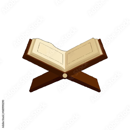 Vector art of an open book on a wooden stand