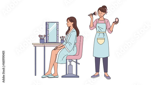 Young woman receives professional hair styling treatment in a bright salon setting