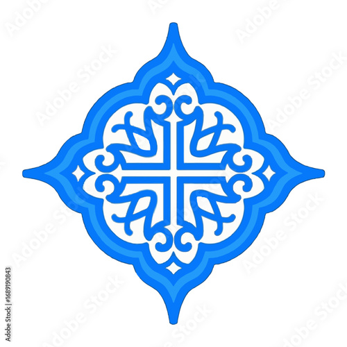 Vector art of intricate blue ornamental pattern with symmetrical design