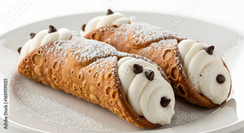 Delicious Cannoli Pastries with Sweet Cream Filling and Chocolate Chips
