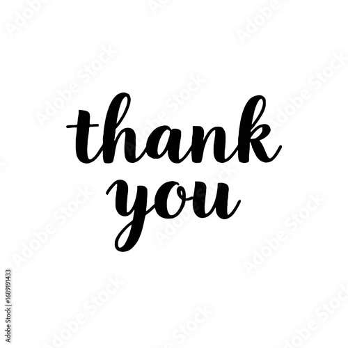 Vector art of handwritten thank you text in elegant black calligraphy font, isolated on a clean transparent background, perfect for expressing gratitude and appreciation