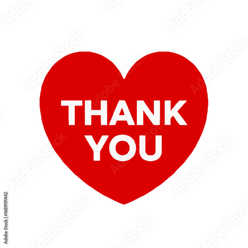 Vector art of a bright red heart with the words thank you in bold white letters, isolated on a transparent background