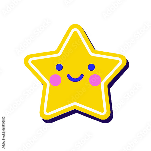 Vector art of cute cartoon yellow star with a happy face, rosy cheeks, and a smiling mouth, isolated on a transparent background, perfect for childrens themes and educational content