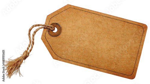 Vintage Brown Tag with Rope on Transparent Background