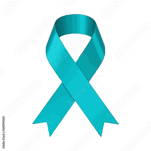 Vector art of teal awareness ribbon, symbol of support for various causes like ovarian cancer, cervical cancer, and ptsd awareness