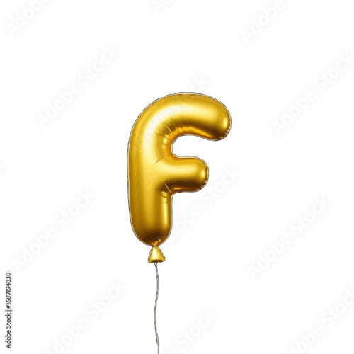 Vector art of a shiny golden balloon in the shape of the letter f, isolated on a transparent background, representing the concept of celebration or a letter