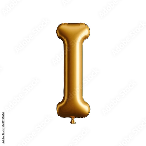 Vector art of a shiny golden balloon in the shape of the letter i, isolated on a transparent background, representing the start of a word or name