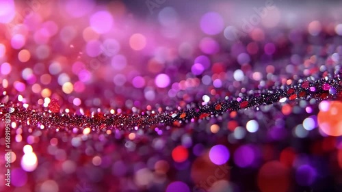 Vibrant bokeh background showcases blend of purple, pink, and red hues, creating dreamy festive atmosphere with sparkling lights that evoke celebration and joy, enhancing enchanting allure