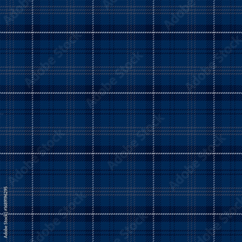 Plaid with twill weave repeat pattern in navy blue.Gingham seamless pattern with stripes.Checkered, tartan geometric graphic vector illustration background for fabric and prints.