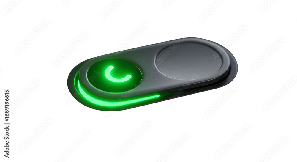Fototapeta premium Activating innovation The sleek toggle switch glows with vibrant green energy powering up possibilities against the