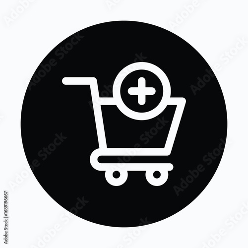 Shopping Cart with Plus – Add to Cart Isolated Vector Circular Style Icon