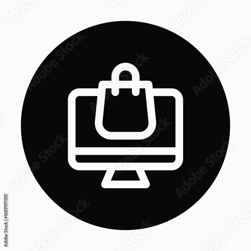 Desktop shopping isolated vector circular style icon