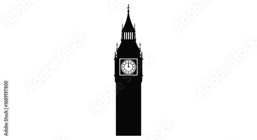 a tall clock tower silhouette standing against white background