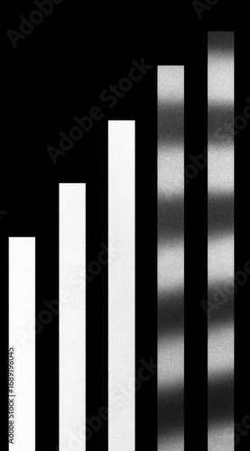 Abstract image showing 5 vertical bars, gradually increasing in height. Bars on the right side have horizontal gray gradient bands