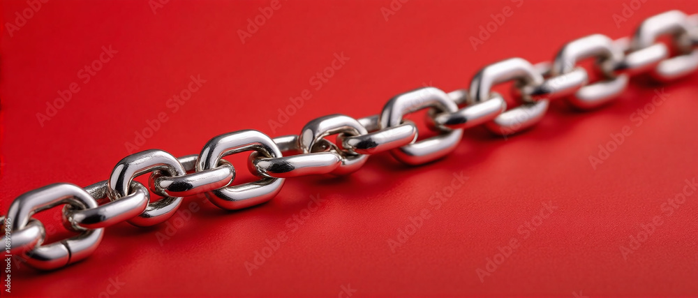 Fototapeta premium Close-up of a silver chain on red background